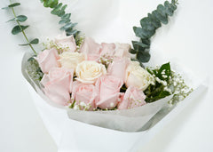 Pink & White Rose with Baby's Breath