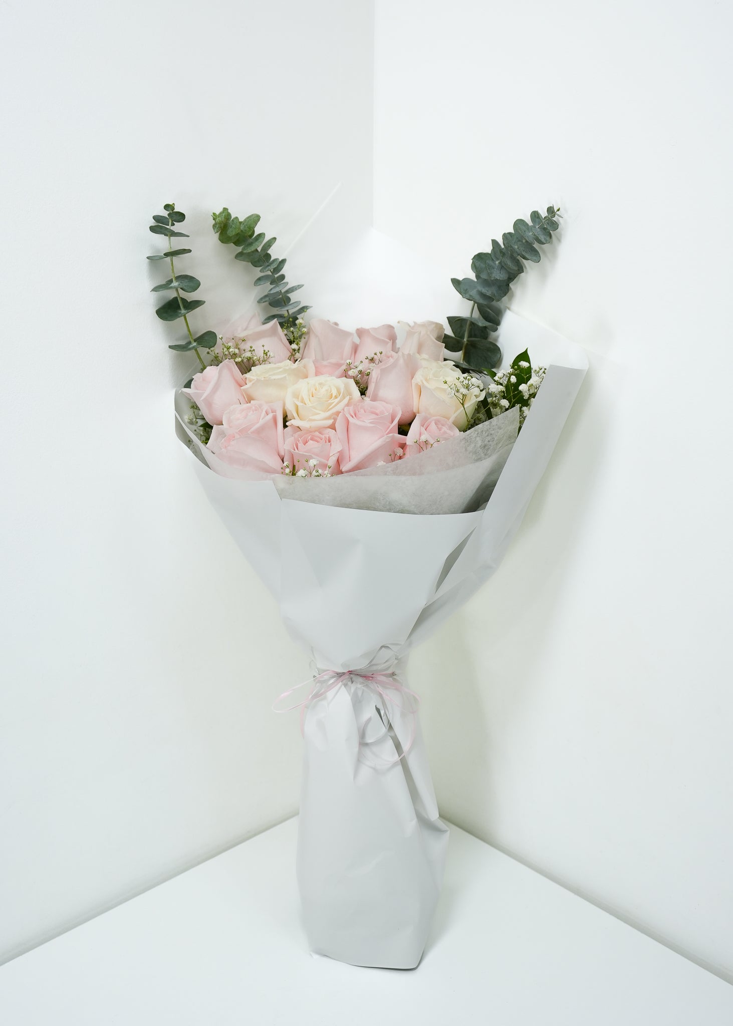 Pink & White Rose with Baby's Breath