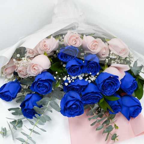 Baby Pink & Blue Rose Bouquet