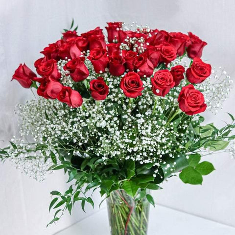 36 Red Roses with Baby Breath