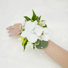 White Orchid & Rose Corsage