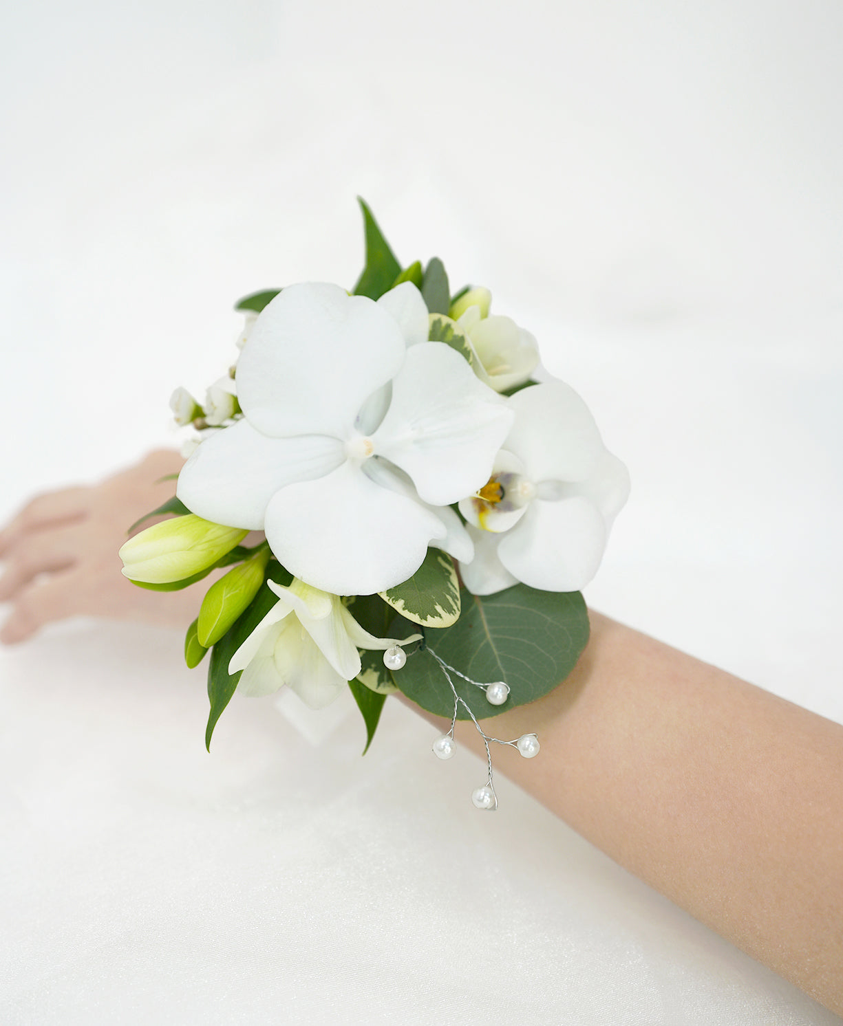 White Orchid & Rose Corsage