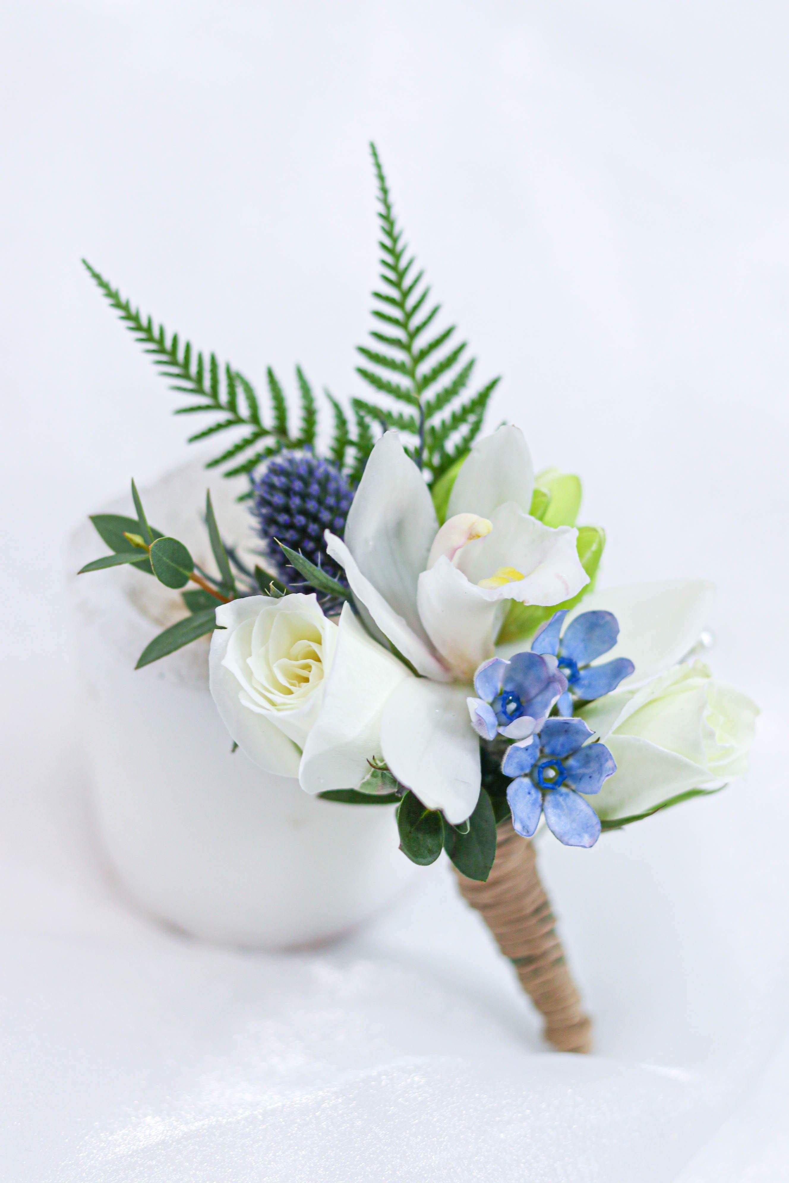 Blue & White Orchid Boutonniere - Toronto Flower Gallery