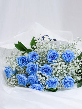 Cinderella Blue Preserved Roses with Baby Breath