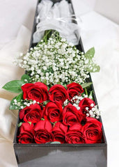 12 Red Roses & Baby's Breath In A Box - Toronto Flower Gallery