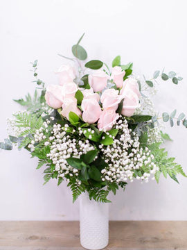Pink Roses with Baby's Breath