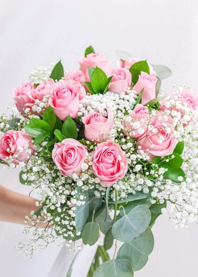 Pink Roses with Baby's Breath - Toronto Flower Gallery