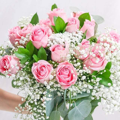 Pink Roses with Baby's Breath