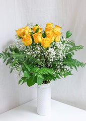 12 Yellow Roses with Baby's breath - Toronto Flower Gallery
