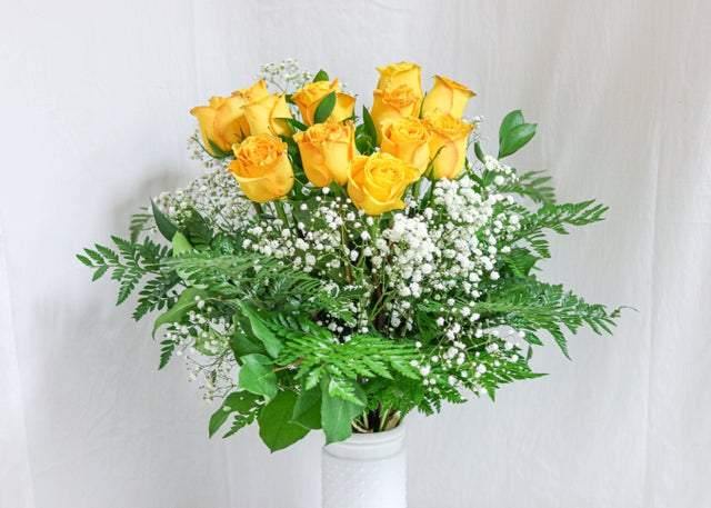 12 Yellow Roses with Baby's breath - Toronto Flower Gallery