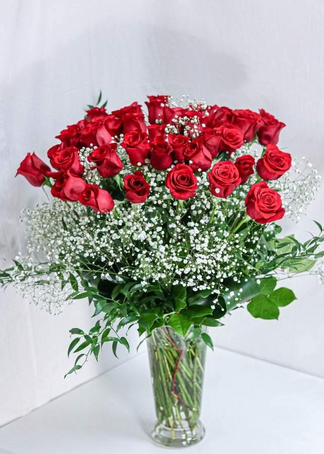 36 Red Roses with Baby Breath