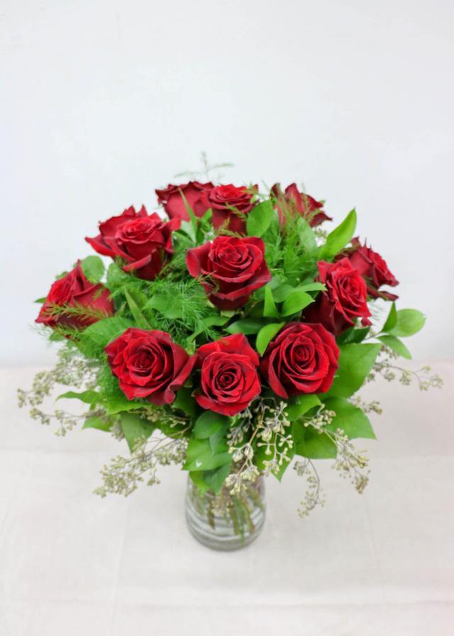 12 Premium Red Roses with Special Greenery - Toronto Flower Gallery