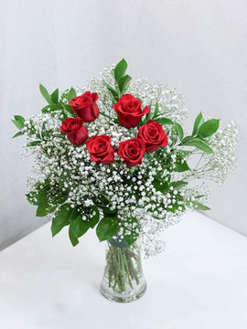 6 Premium Red Roses with Baby's Breath