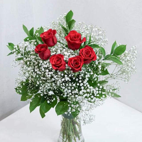 6 Premium Red Roses with Baby's Breath
